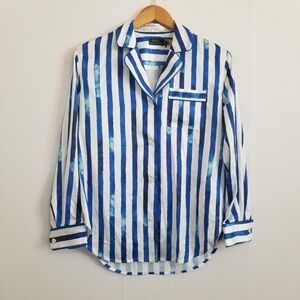 Blue and White Striped Women's Top